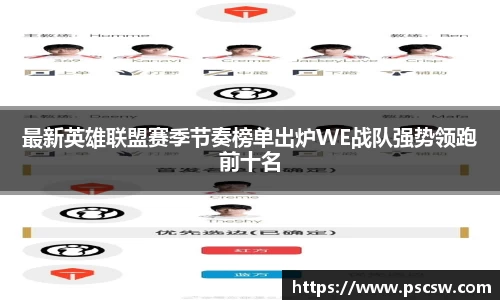 最新英雄联盟赛季节奏榜单出炉WE战队强势领跑前十名