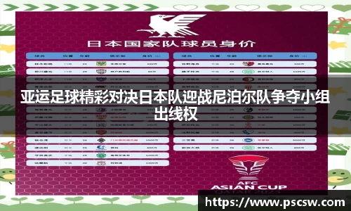 亚运足球精彩对决日本队迎战尼泊尔队争夺小组出线权